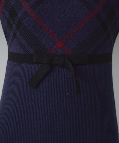 【RMAF】格紋拼接針織迷你連衣裙