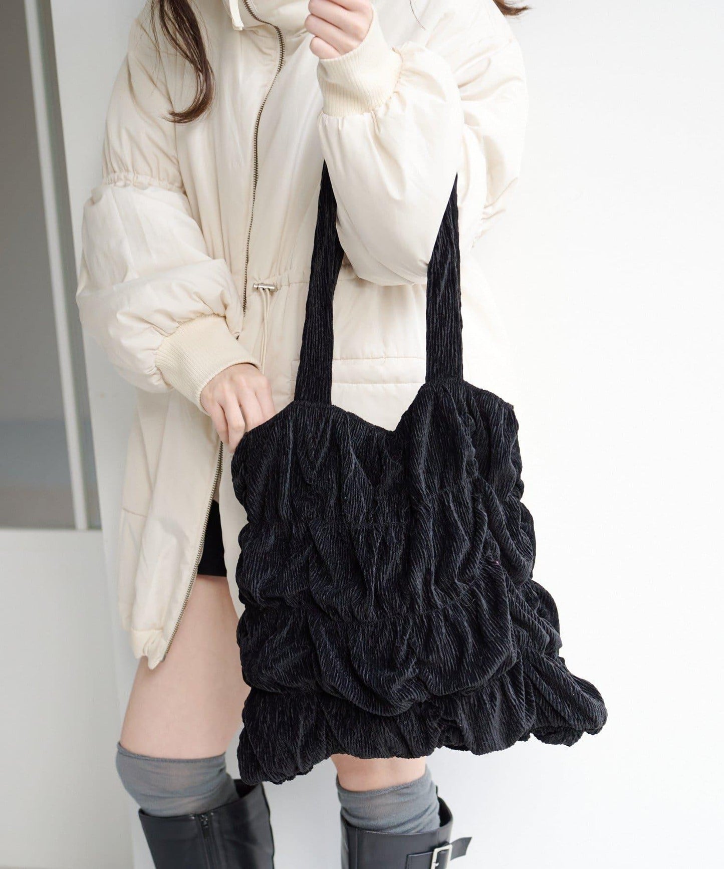 天鵝絨波紋托特包