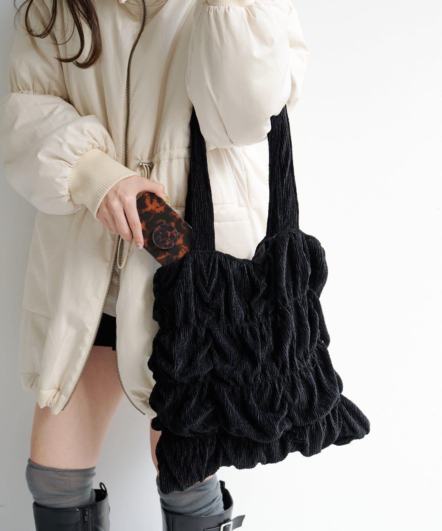 天鵝絨波紋托特包