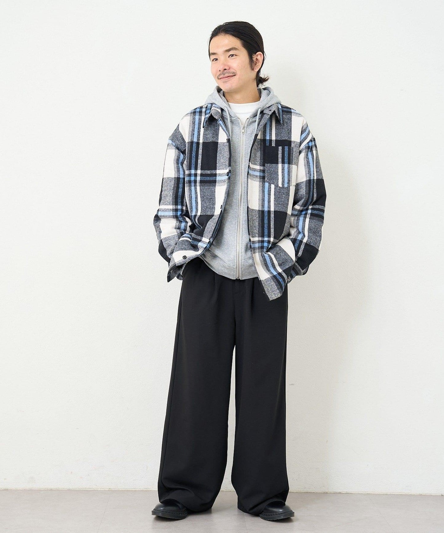 【男女同款】BM格紋加棉襯衫夾克