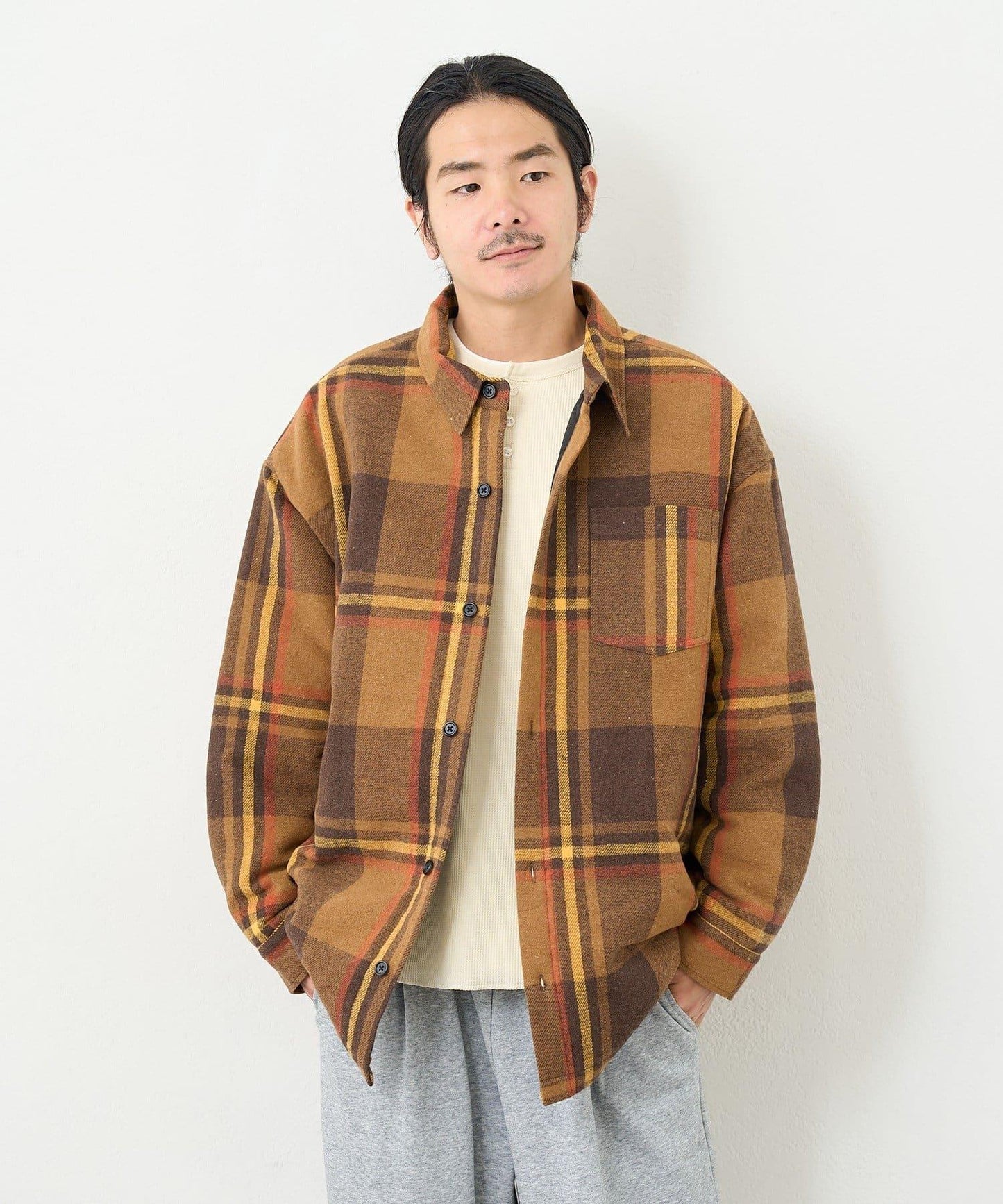 【男女同款】BM格紋加棉襯衫夾克