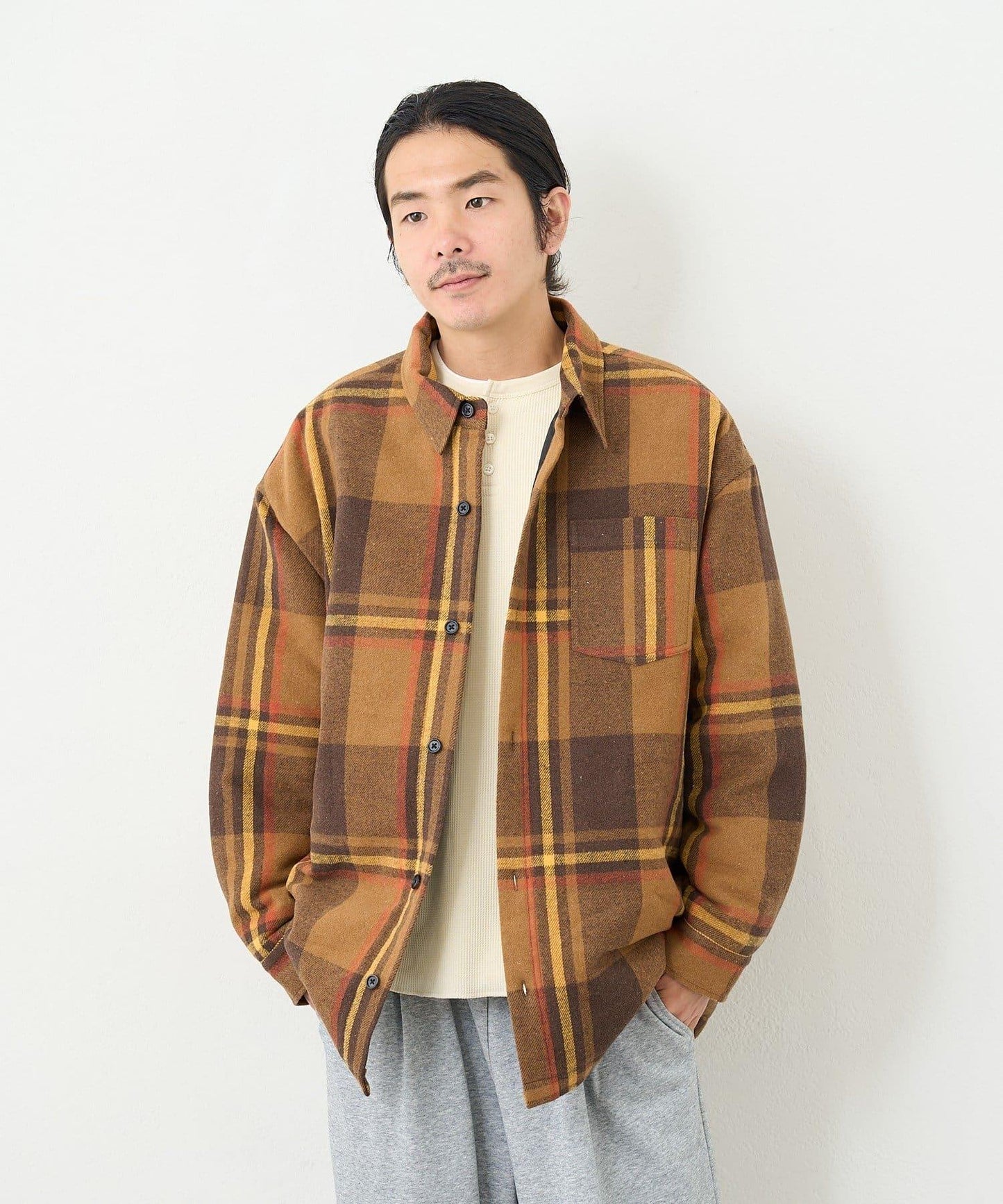 【男女同款】BM格紋加棉襯衫夾克