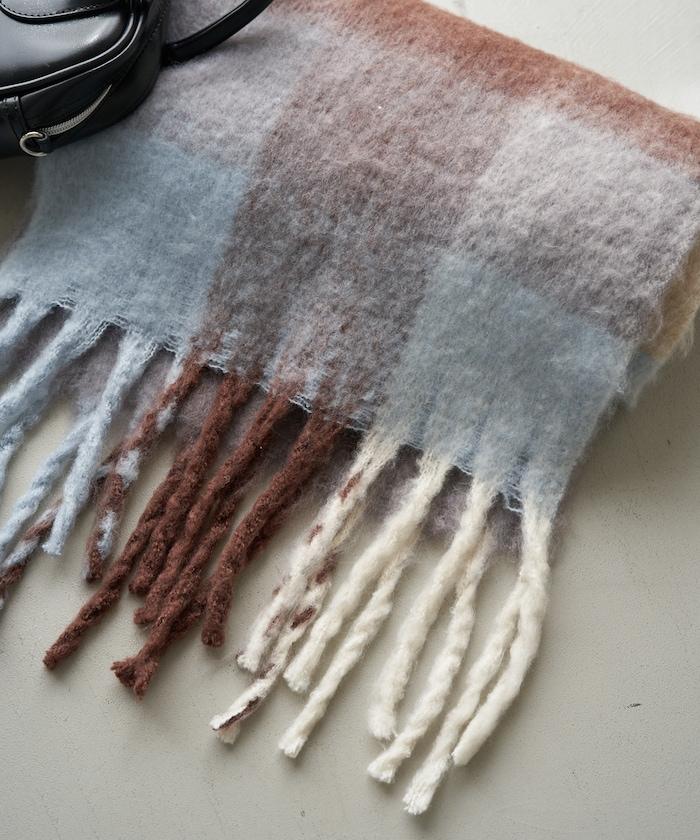 加厚格紋流蘇圍巾