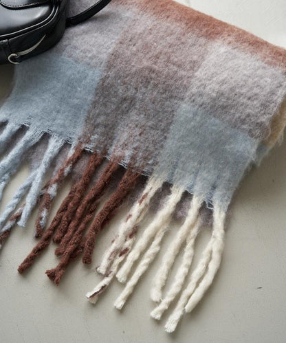 加厚格紋流蘇圍巾