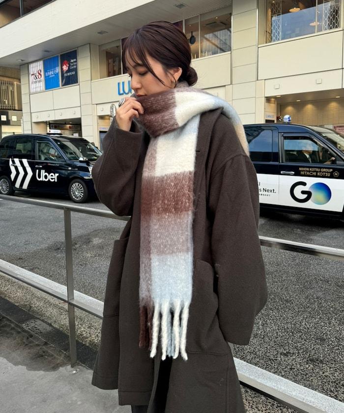 加厚格紋流蘇圍巾