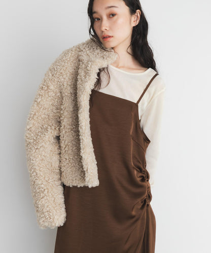 抽繩緞面吊帶連衣裙