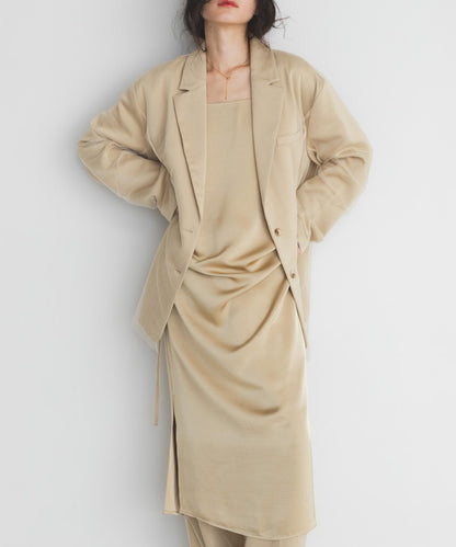 抽繩緞面吊帶連衣裙