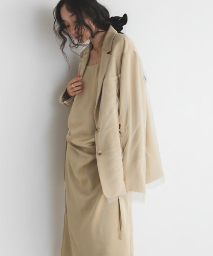 抽繩緞面吊帶連衣裙