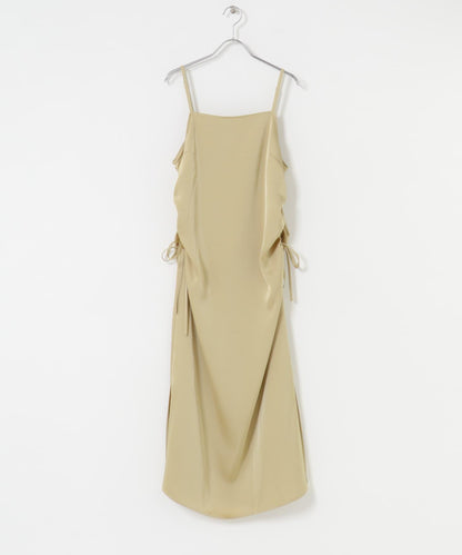 抽繩緞面吊帶連衣裙