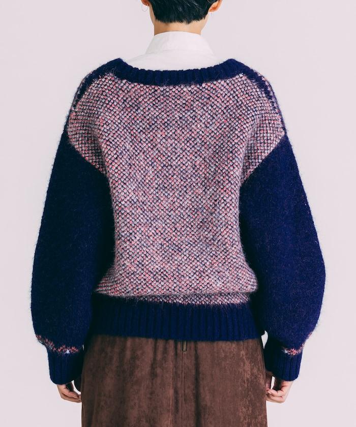 V領拼色北歐圖案針織衫