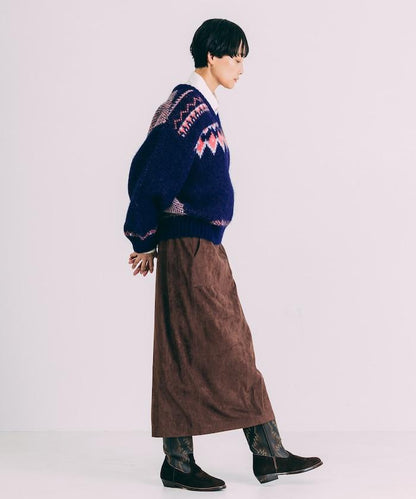 V領拼色北歐圖案針織衫