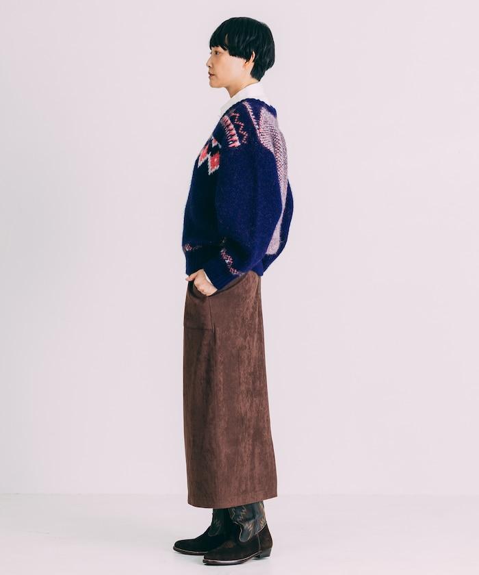 V領拼色北歐圖案針織衫