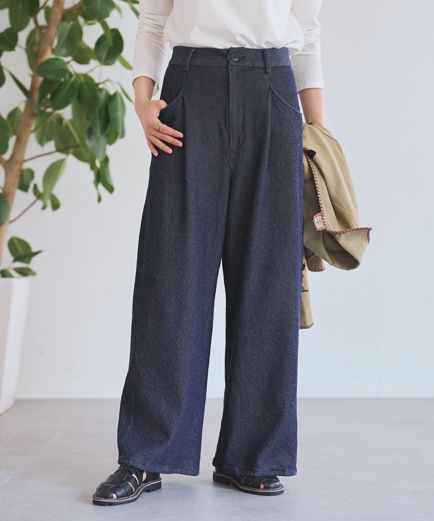 寬鬆牛仔斜紋棉布褲