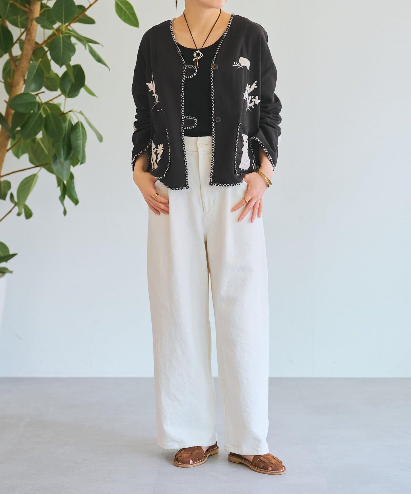 寬鬆牛仔斜紋棉布褲