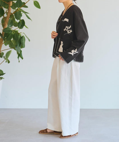 寬鬆牛仔斜紋棉布褲