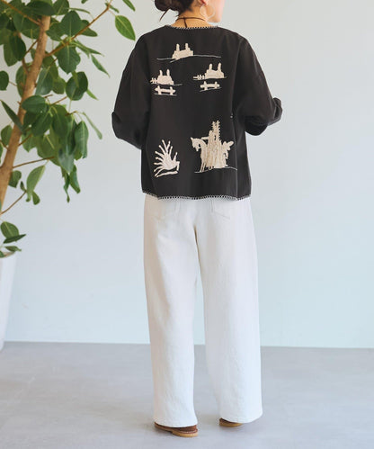 寬鬆牛仔斜紋棉布褲