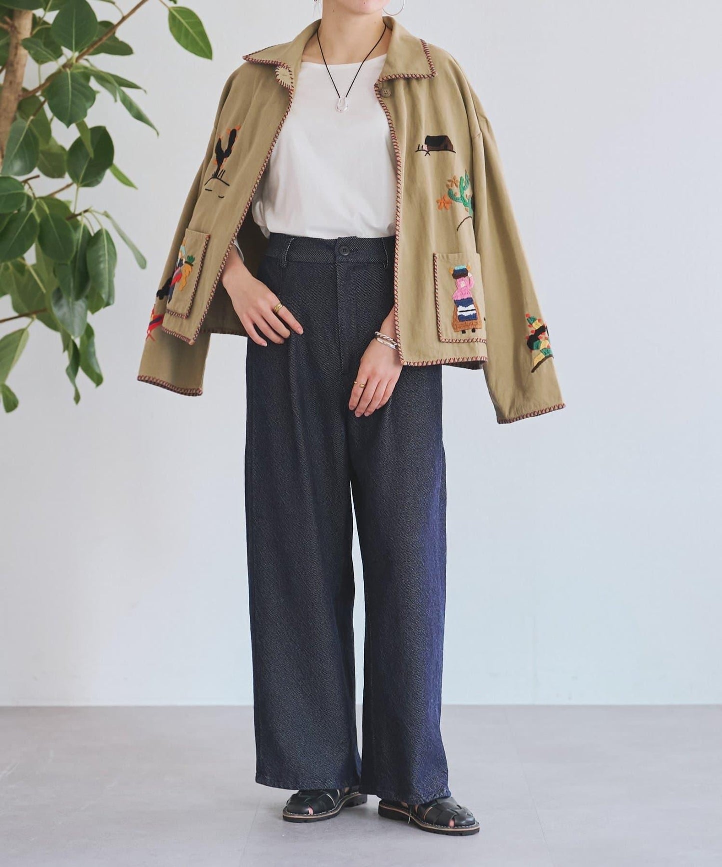 寬鬆牛仔斜紋棉布褲