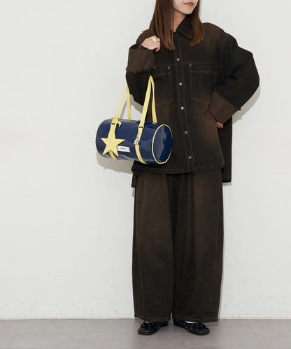 【GRAIN/グレイン】帶星形掛飾漆皮圓筒波士頓包