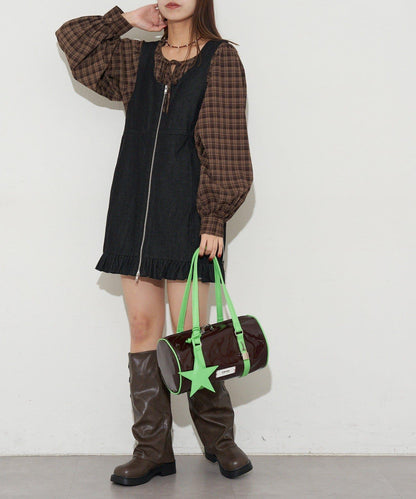 【GRAIN/グレイン】帶星形掛飾漆皮圓筒波士頓包