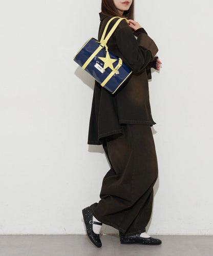 【GRAIN/グレイン】帶星形掛飾漆皮圓筒波士頓包