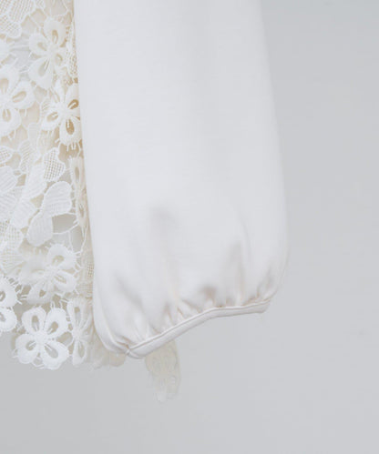 紙箱布拼接蕾絲下襬套頭衫