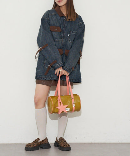 【GRAIN/グレイン】帶星形掛飾漆皮圓筒波士頓包