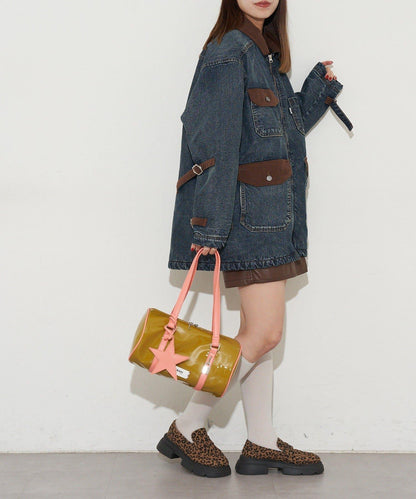 【GRAIN/グレイン】帶星形掛飾漆皮圓筒波士頓包