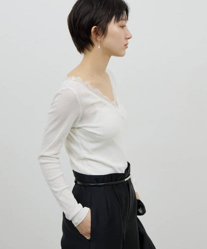 V字蕾絲長袖T恤