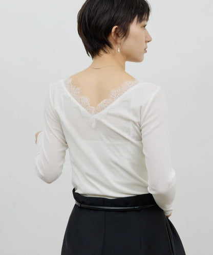V字蕾絲長袖T恤