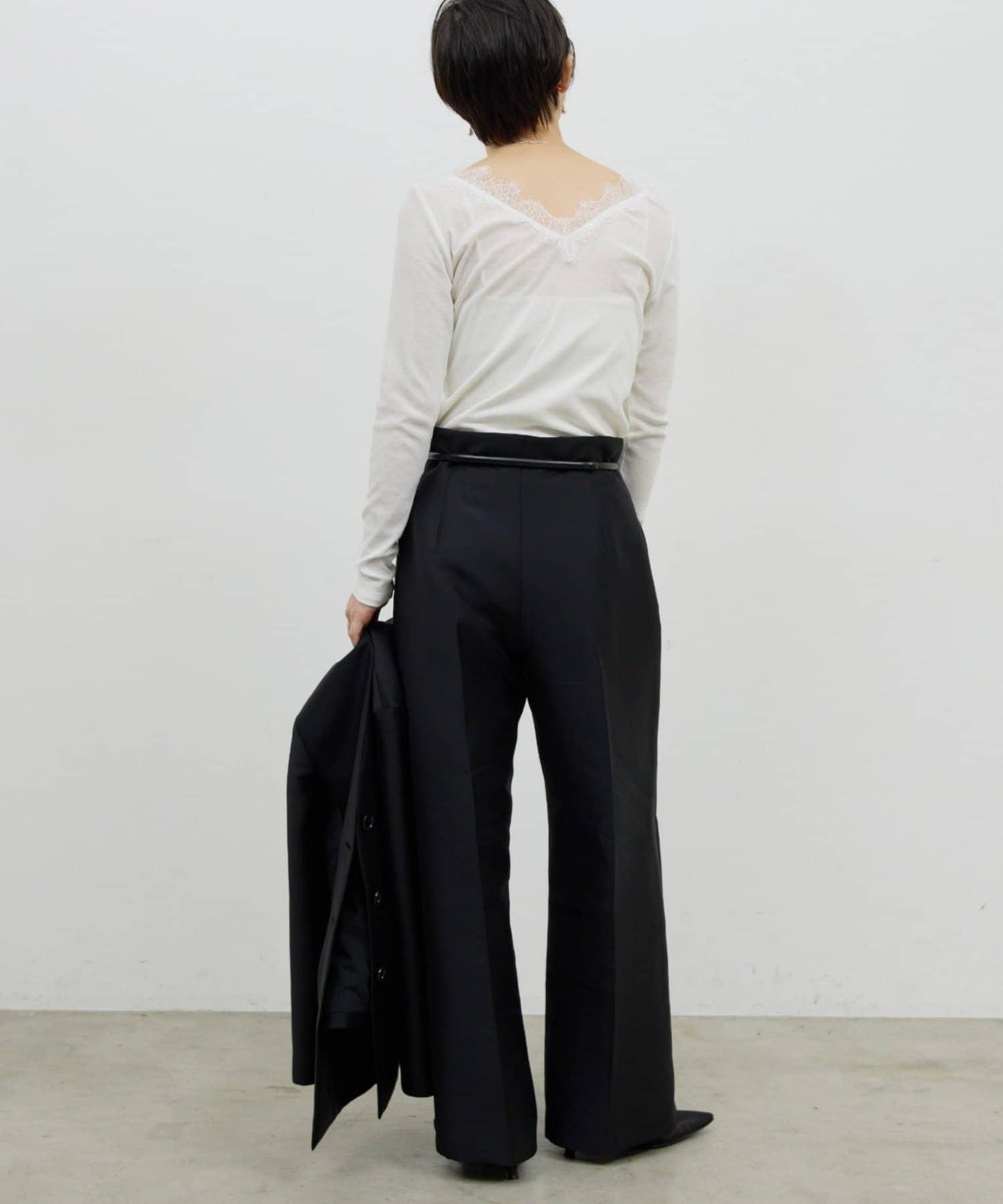 V字蕾絲長袖T恤