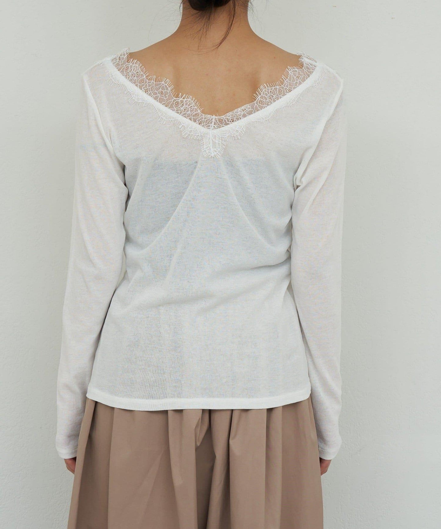 V字蕾絲長袖T恤