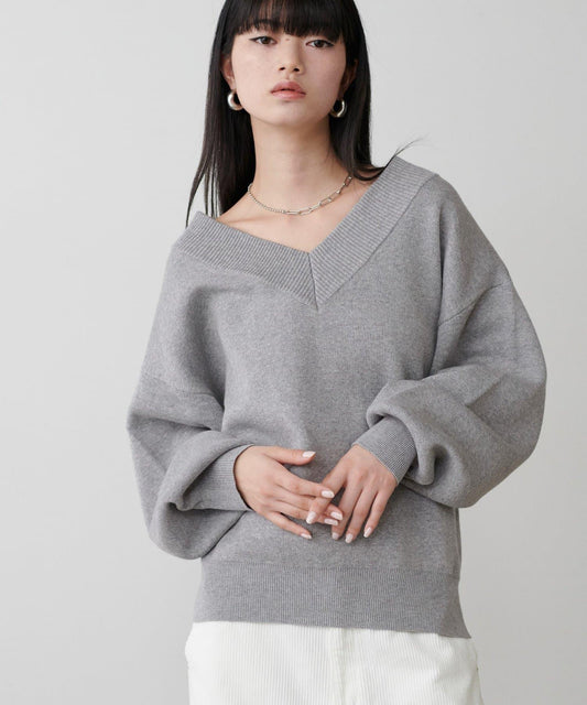 衛衣風V領針織套頭衫