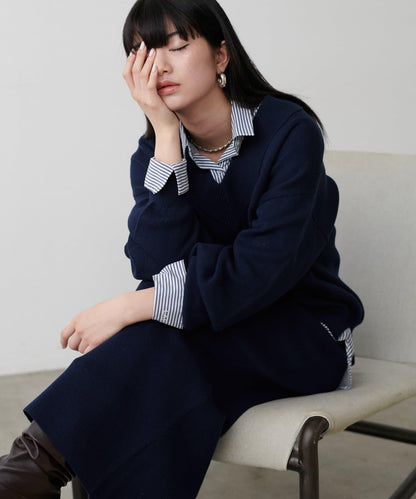 衛衣風V領針織套頭衫