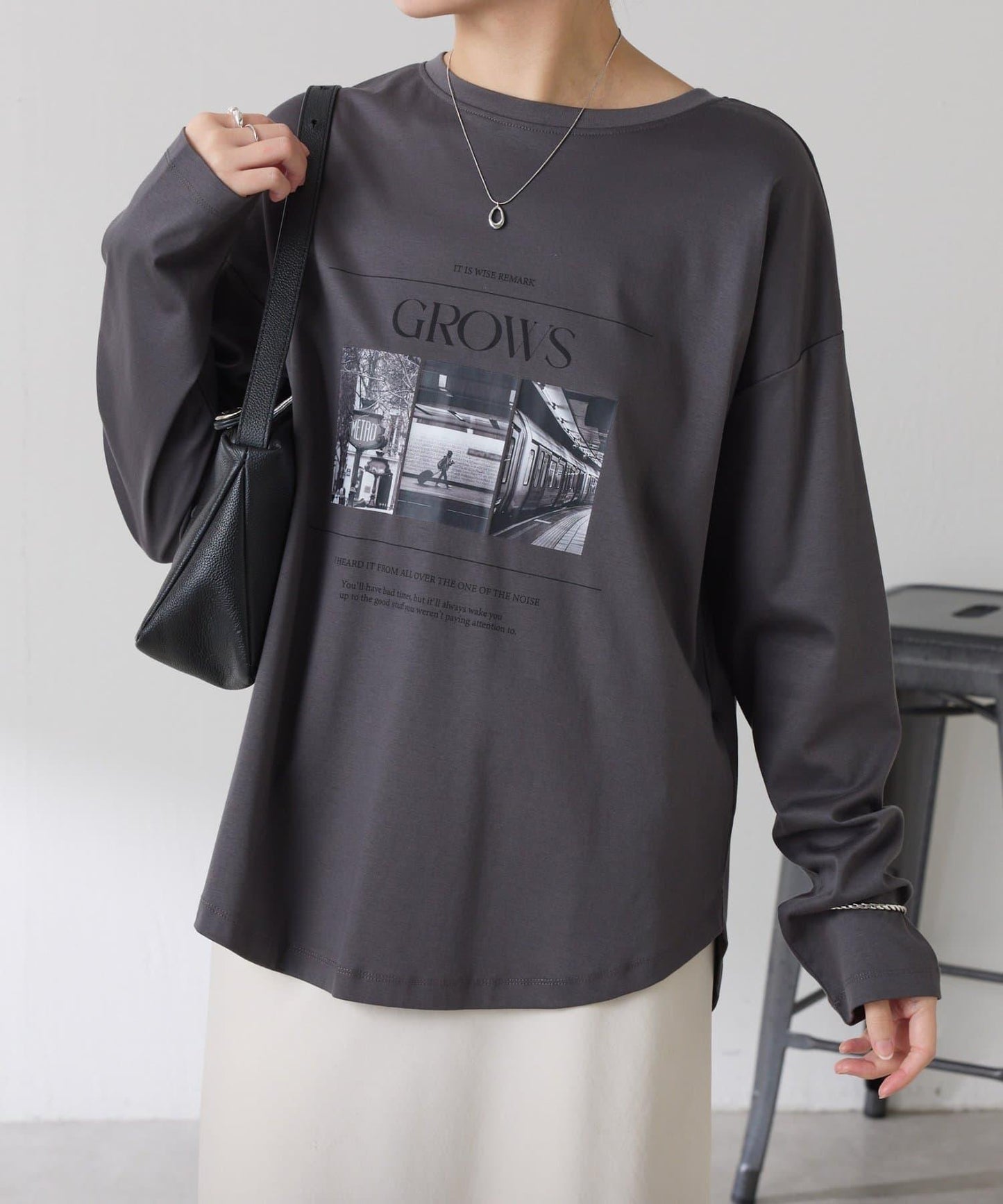 【大人長袖T恤】黑白照片印花長袖T恤