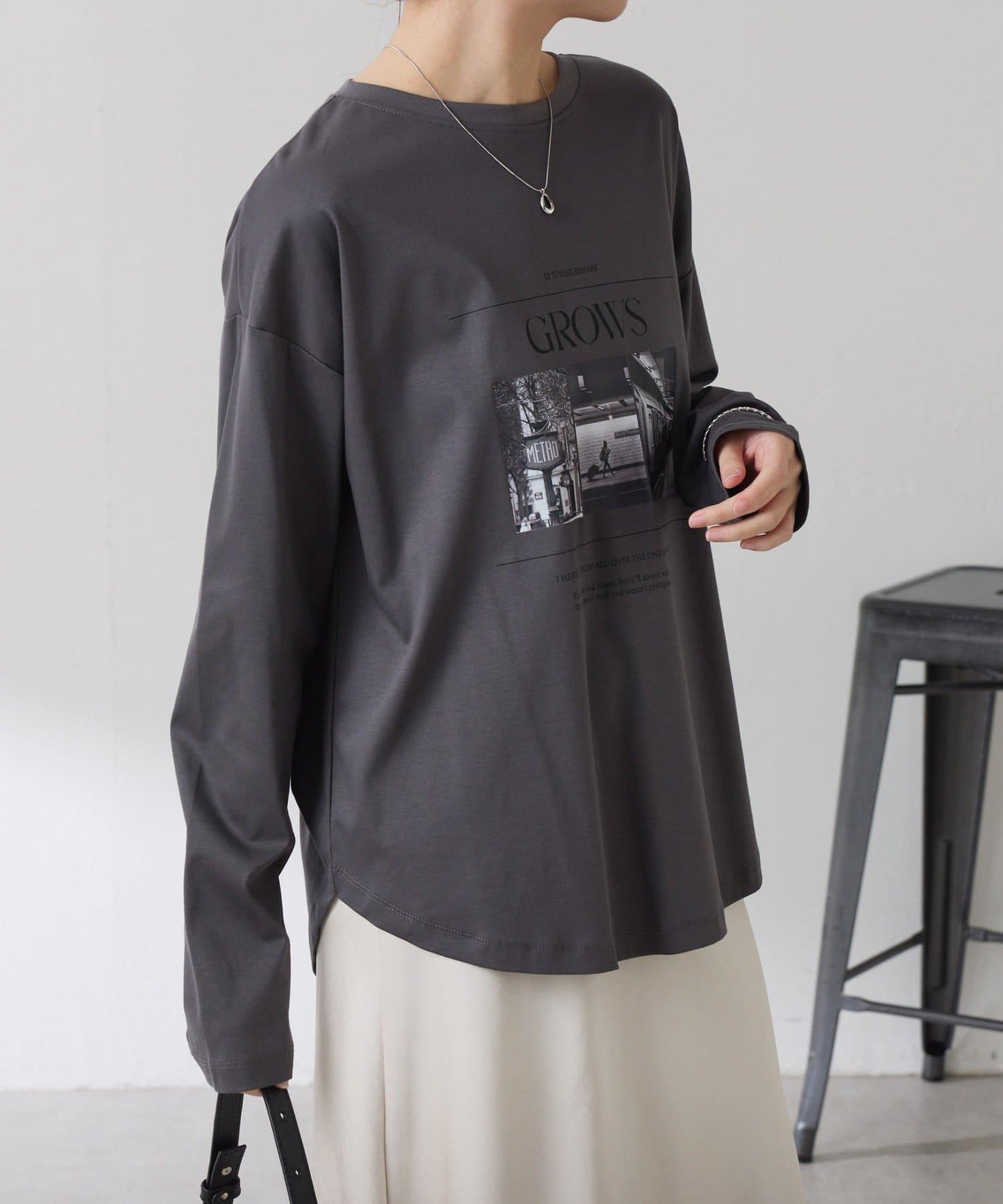 【大人長袖T恤】黑白照片印花長袖T恤