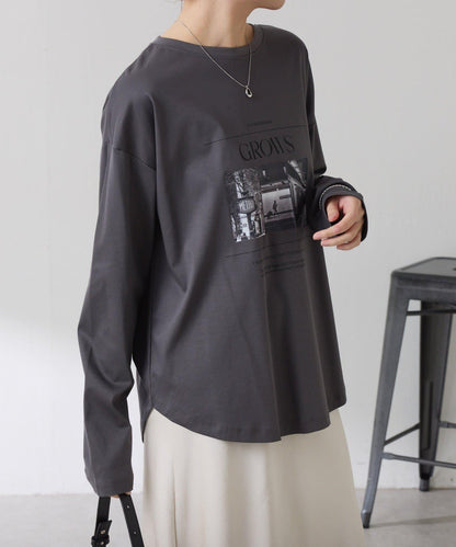 【大人長袖T恤】黑白照片印花長袖T恤