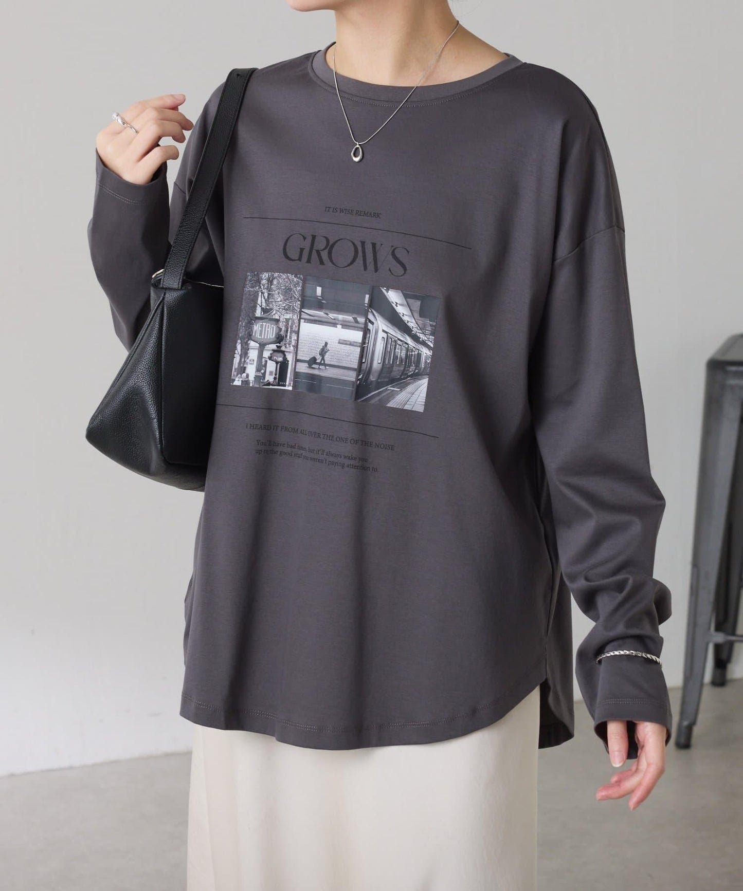 【大人長袖T恤】黑白照片印花長袖T恤