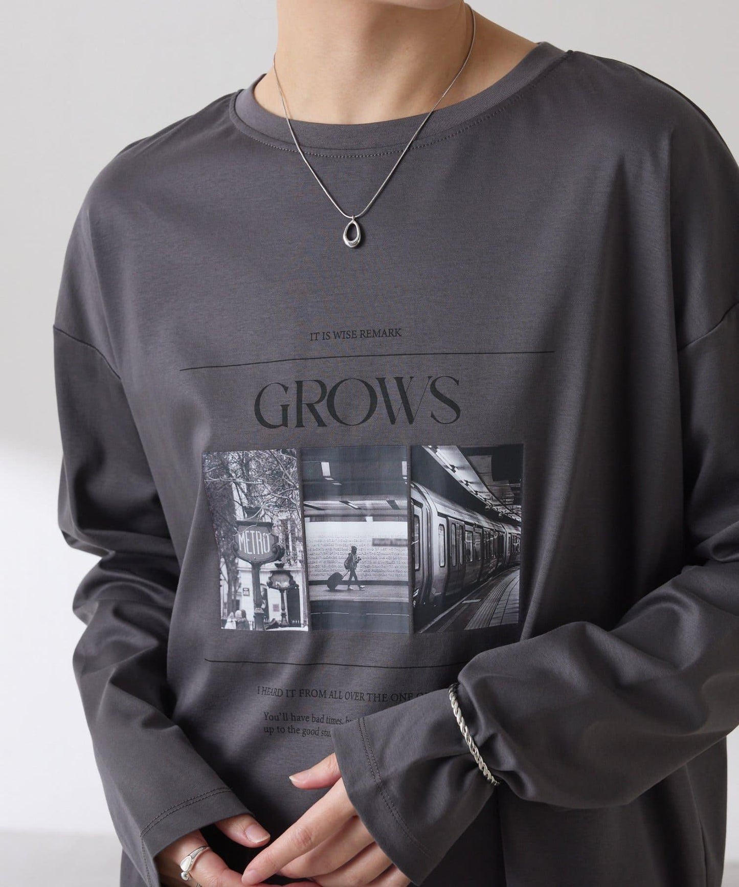 【大人長袖T恤】黑白照片印花長袖T恤