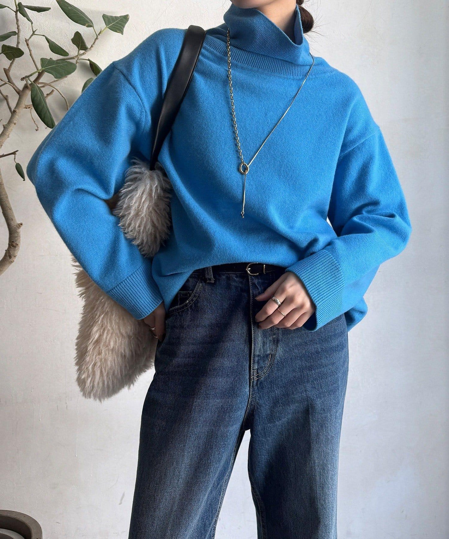 羊毛混紡高領長款上衣