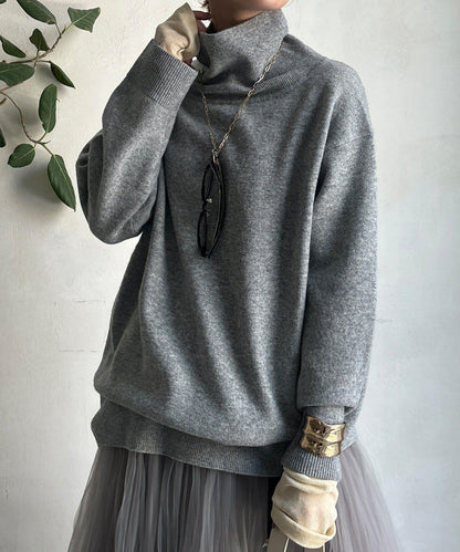 羊毛混紡高領長款上衣