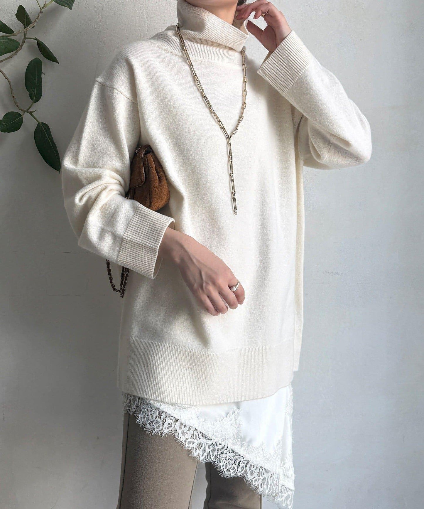 羊毛混紡高領長款上衣