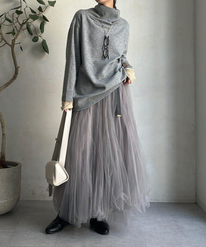 羊毛混紡高領長款上衣