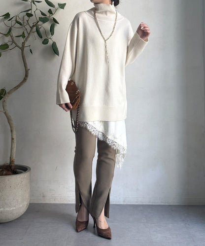 羊毛混紡高領長款上衣