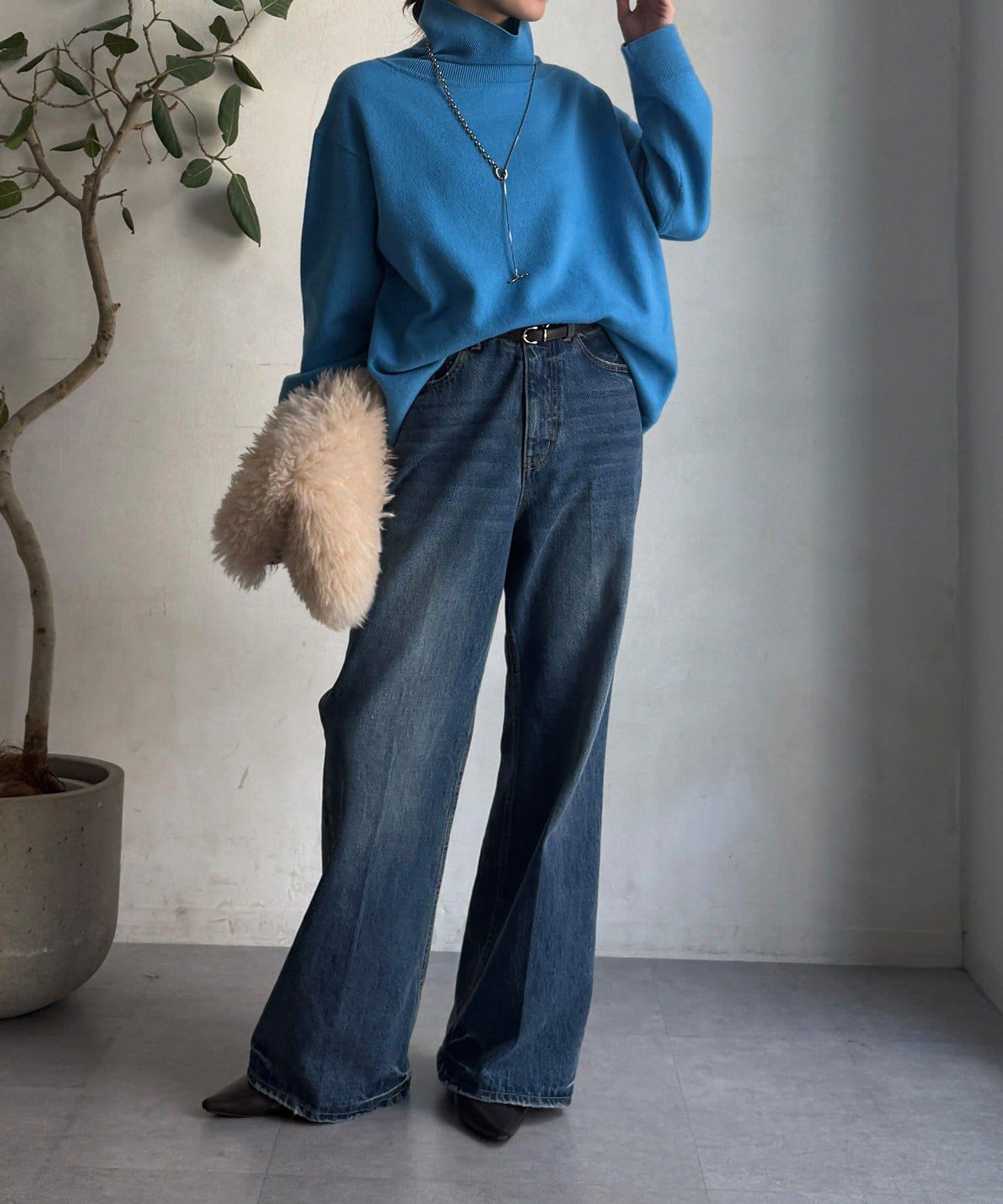 羊毛混紡高領長款上衣