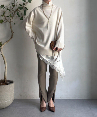 羊毛混紡高領長款上衣