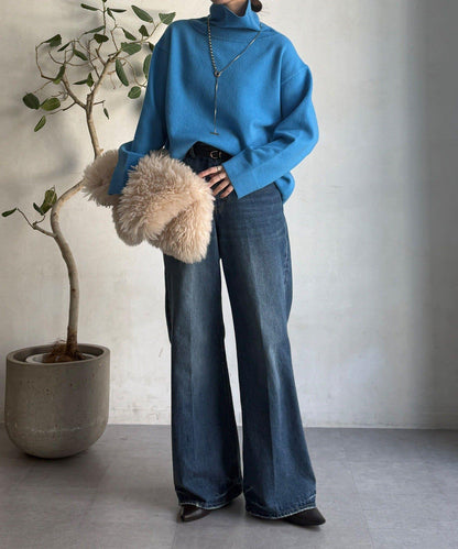 羊毛混紡高領長款上衣