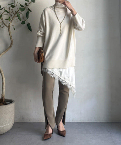 羊毛混紡高領長款上衣