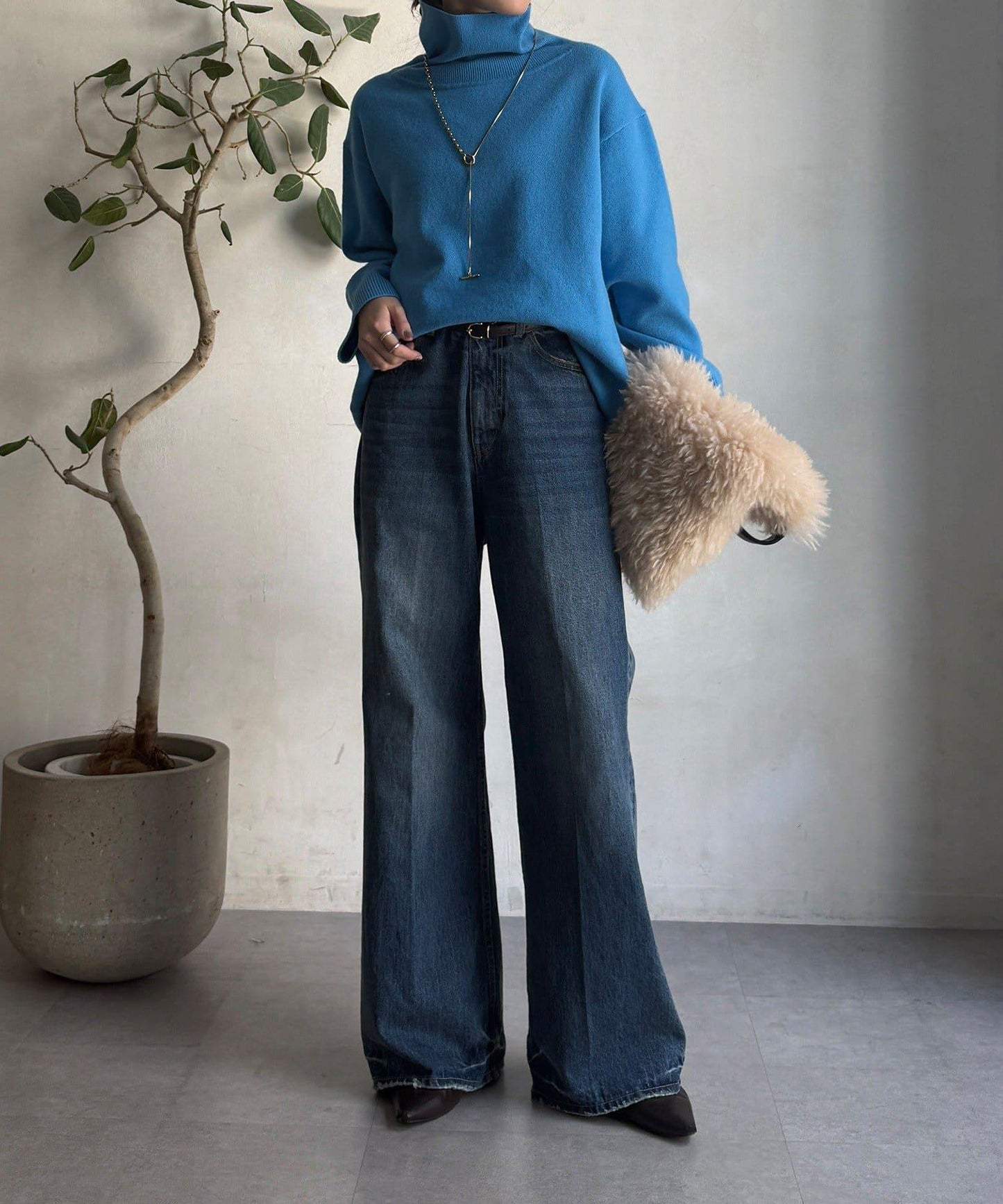 羊毛混紡高領長款上衣