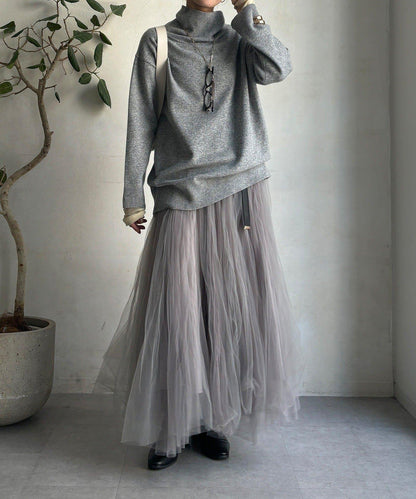 羊毛混紡高領長款上衣