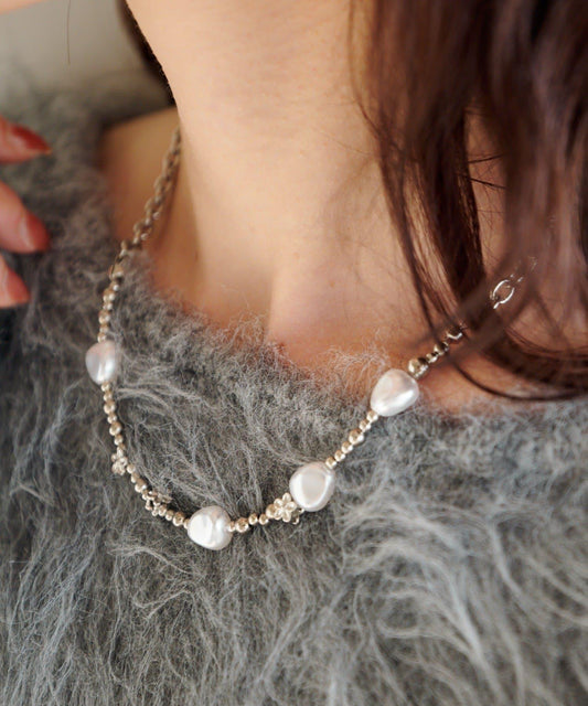 珍珠花朵鏈條項鍊